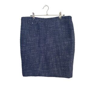 J.Crew No 2 Pencil Skirt Women's Size 12 Navy Blue Tweed Zip Closure Preppy